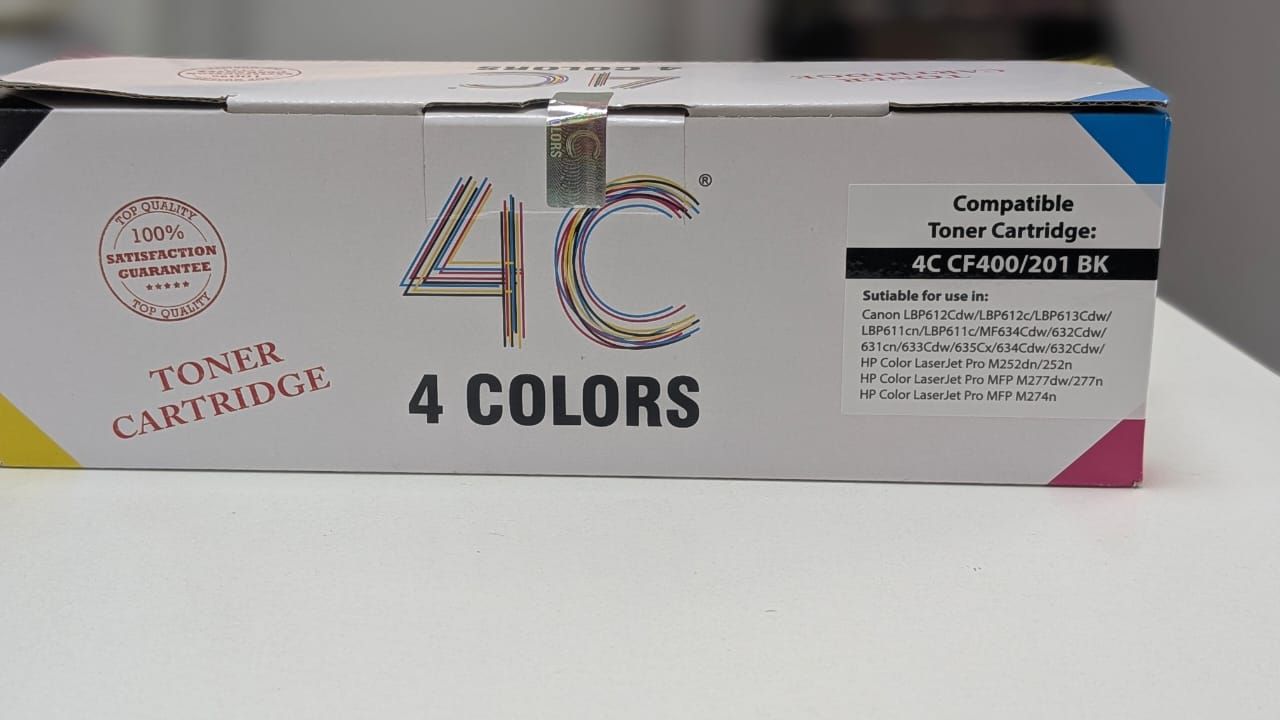 4C CF400A Black Toner Cartridge – High Yield, OEM Compatible, Genuine Replacement for Printers, High Yield, Vivid Color Output